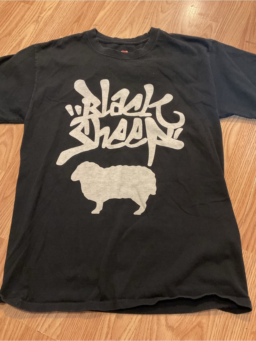 Black Graphic Crewneck T-Shirt with Black Sheep” on Front  Street Wear M.